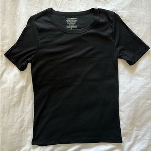 Lucky Brand Black Ribbed Short-Sleeved Tee
